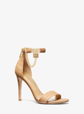 michael michael kors hamilton embellished crocodile embossed leather sandal|hamilton crocodile sandals.